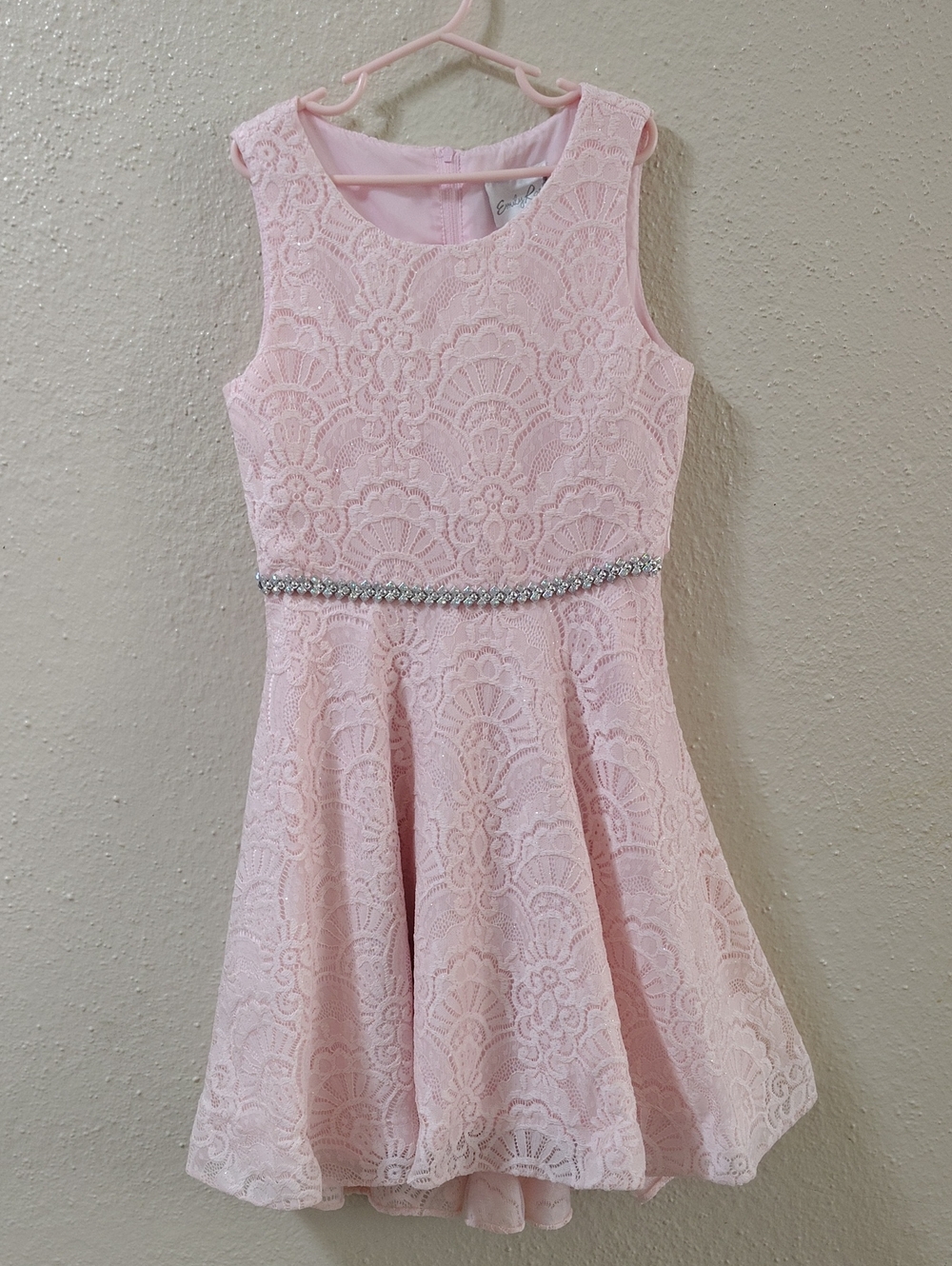 Emily Rose Light Pink Lace Dress with Rhinestone Belt